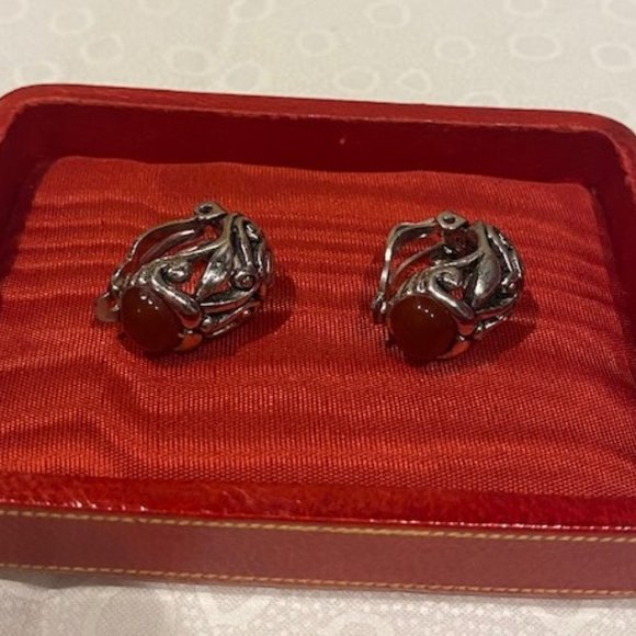 VTG CINER Silver Earrings with Carnelian Stone - Picture 8 of 10